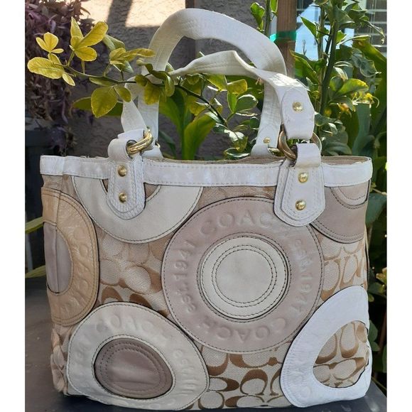 Coach Handbags - Coach Limited Beige 19042 Large Signature Circle Tote Bag